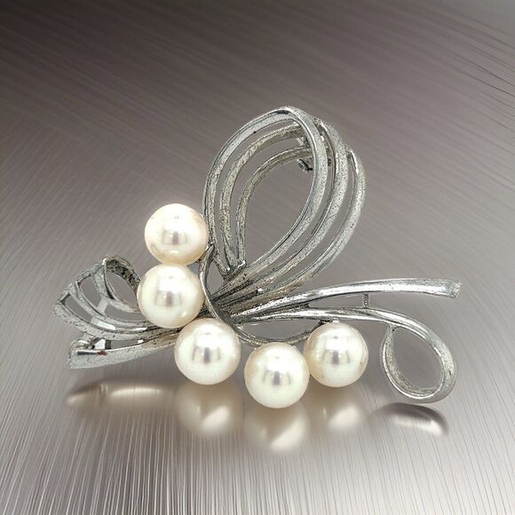 Mikimoto Estate Akoya Pearl Brooch Pin Sterling Silver 7 mm M289 - Picture 1 of 11